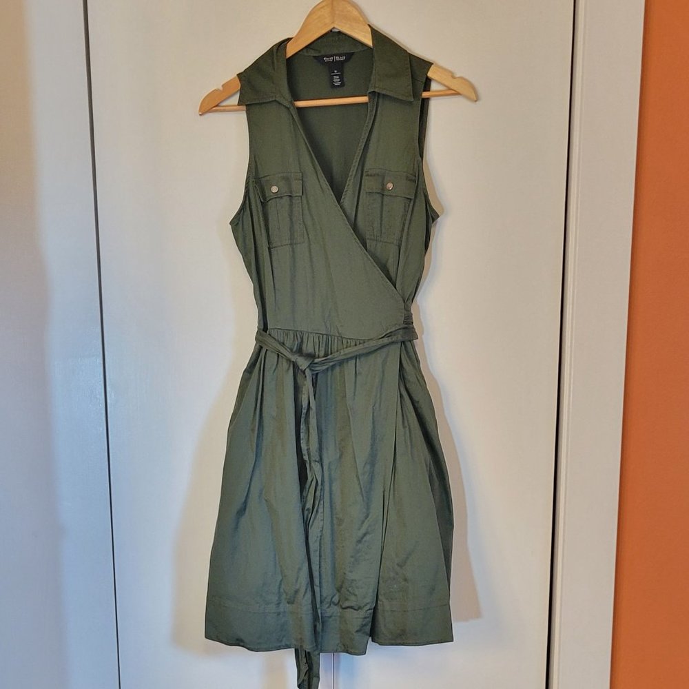 White House Black Market Olive Belted Wrap Shirtdress 10